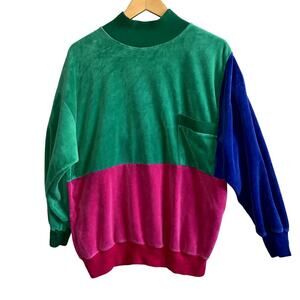 Lindsey Blake Vintage Color Block Velour Sweatshirt Top Medium
